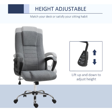 Vinsetto Linen Office Chair 360° Swivel High Back Wide Adjustable Seat Grey