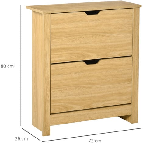 HOMCOM 12-Shoe Storage Cabinet 4 Shelves 2 Drawers Tabletop 4 Legs Modern Brown