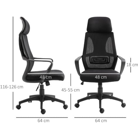 Vinsetto Mesh Back Office Chair w/ Adjustable Height Padded Headrest Black