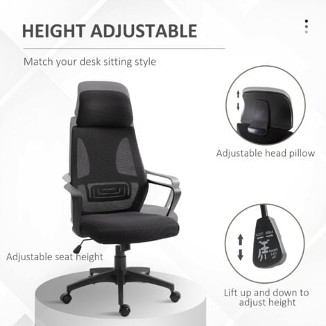 Vinsetto Mesh Back Office Chair w/ Adjustable Height Padded Headrest Black