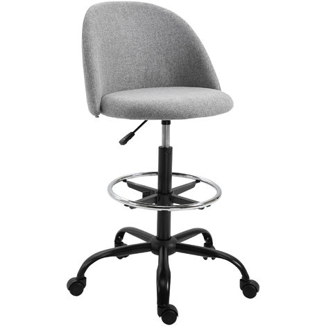 Vinsetto 97cm Draughtsman Chair Home Office Ergonomic 5 Wheels Padded Seat Grey