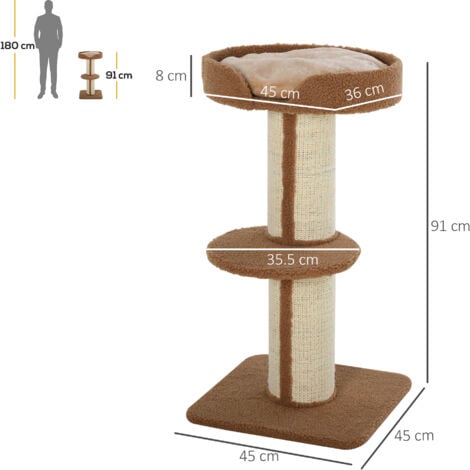 PawHut 2-Tier Cat Kitten Resting Tree w/ Top Basket Cushion Sisal Post Brown