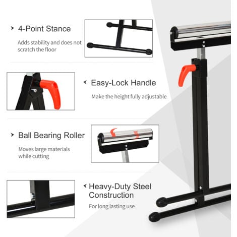 HOMCOM Woodworking Metal Roller Stand Wood Work Rest Adjustable Support