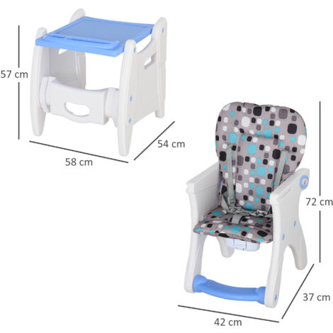 HOMCOM 3 in 1 Convertible Baby High Chair Toddler Table Chair Infant Feeding Seat Blue
