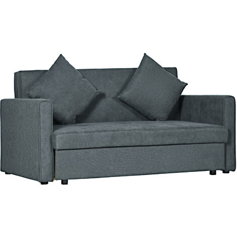 Homcom 2 Seater Storage Sofa, Homcom Faux Leather Convertible Sofa Sleeper Bed With Storage Ottoman