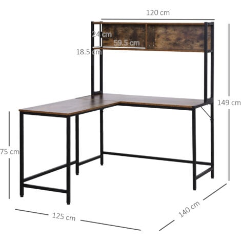 HOMCOM Industrial L-Shaped Work Desk & Storage Shelf Steel Frame Adjustable Feet