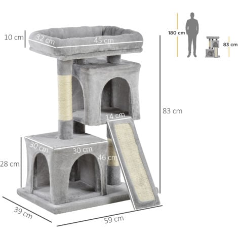 PawHut 83cm Cat Tree for Indoor Cats Kitten Scratching Post Climbing Tower Grey