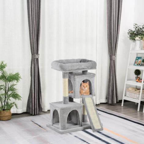 PawHut 83cm Cat Tree for Indoor Cats Kitten Scratching Post Climbing Tower Grey