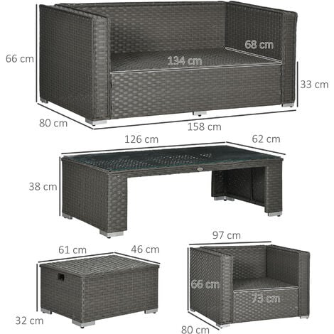 Outsunny 6pc Garden Furniture Set Rattan Sofa Outdoor Wicker Table Ottoman Stool