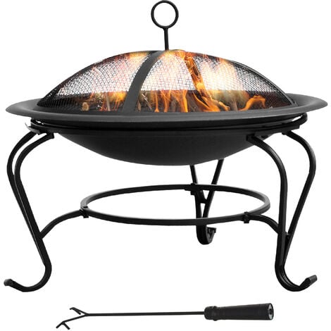 Outsunny Outdoor Metal Fire Pit Round, Wood Burning Fire Pit With Cover