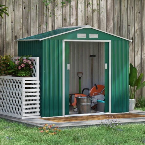 Outsunny Garden Shed Storage Unit w/Locking Door Floor Foundation Vent Green