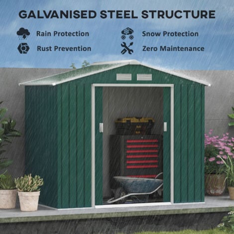 Outsunny Garden Shed Storage Unit w/Locking Door Floor Foundation Vent Green