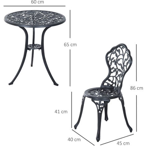 Outsunny Aluminium Bistro Set Garden Coffee Table Chair Outdoor Dining Set Black