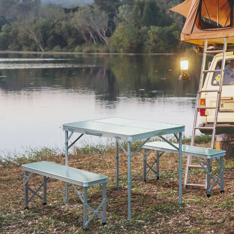 Outsunny Folding Picnic Table Bench Potable Aluminum Outdoor Garden BBQ ...