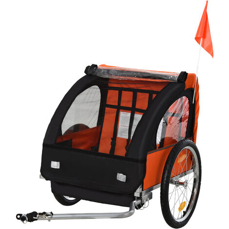 HOMCOM 2 Seat Bike Trailer Bicycle wagon for Kids Child Steel Frame Safety Harness Orange (1/5)