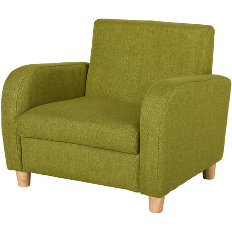 HOMCOM Kids Linen Luxe Armchair Bedroom Playroom Seat w/ Wood Frame Green