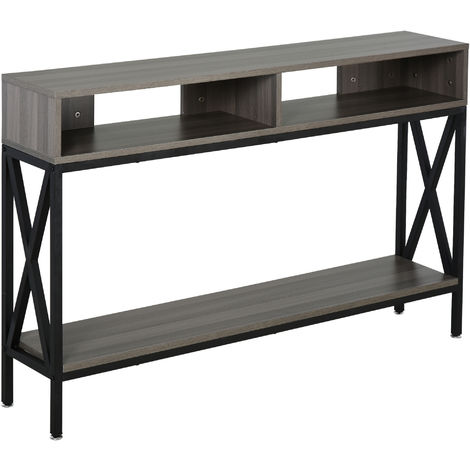 HOMCOM Industrial Style Console Table 3 Compartments Metal Frame Foot Pads Grey