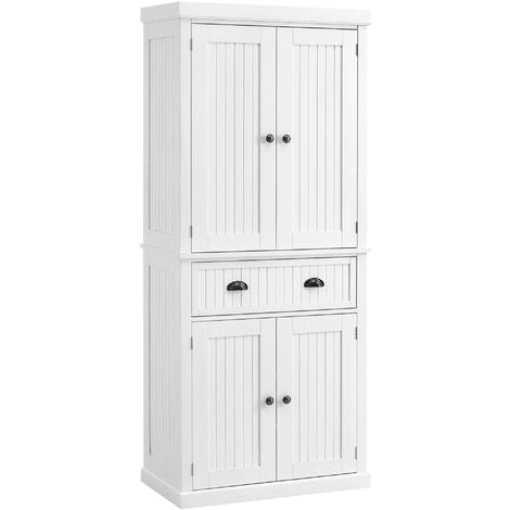 HOMCOM Wood Rolling Bathroom Side Storage Cabinet, White