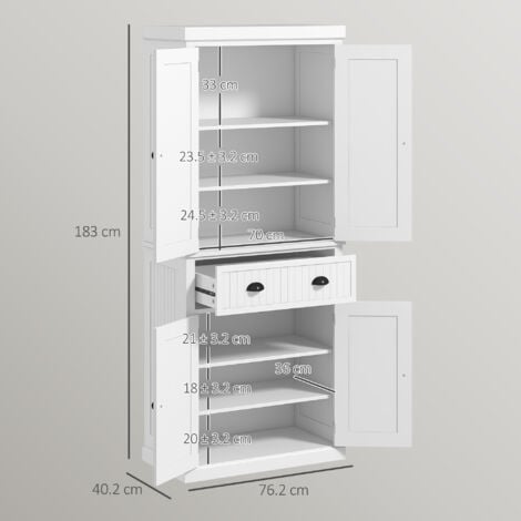 HOMCOM White 64 in. Kitchen Pantry, Freestanding Storage Cabinet