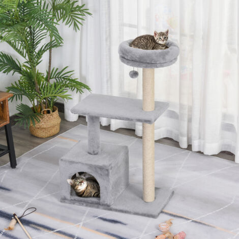 Pawhut Cat Tree for Indoor Cats Kitten Tower W/ Scratching Posts Bed House Grey