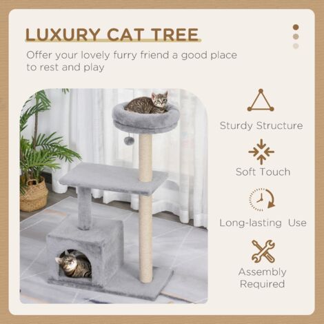 Pawhut Cat Tree for Indoor Cats Kitten Tower W/ Scratching Posts Bed House Grey