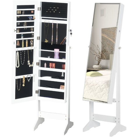 HOMCOM Lockable Jewellery Storage Mirror Armoire Freestanding ...