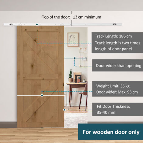 HOMCOM Modern Sliding Barn Door Hardware Kit Track System Gear Set Divider