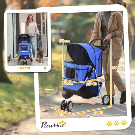 PawHut Pet Travel Stroller Cat Dog Pushchair Carrier Three Wheels for Small Dogs Blue