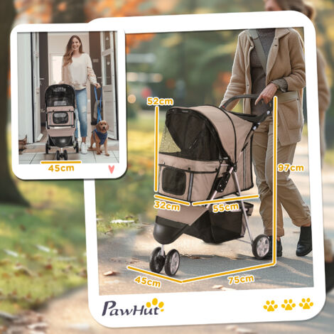 PawHut Pet Travel Stroller Cat Dog Pushchair Carrier Three Wheels for Small Dogs Coffee