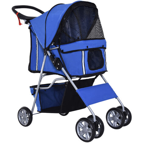 PawHut Pet Stroller for Small Miniature Dogs Foldable Travel Carriage Cup Holder Blue
