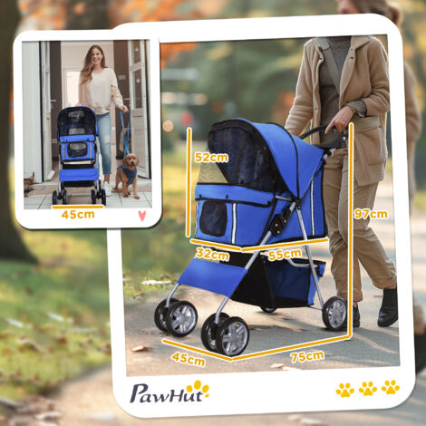 PawHut Pet Stroller for Small Miniature Dogs Foldable Travel Carriage Cup Holder Blue