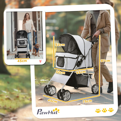 PawHut Pet Stroller for Small Miniature Dogs Foldable Travel Carriage Cup Holder Grey