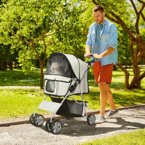 PawHut Pet Stroller for Small Miniature Dogs Foldable Travel Carriage Cup Holder Grey