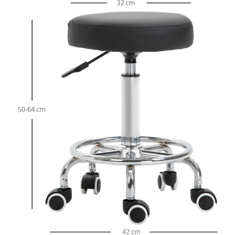 Vinsetto Round PU leather Salon Beautician Stool Adjustable Height Black