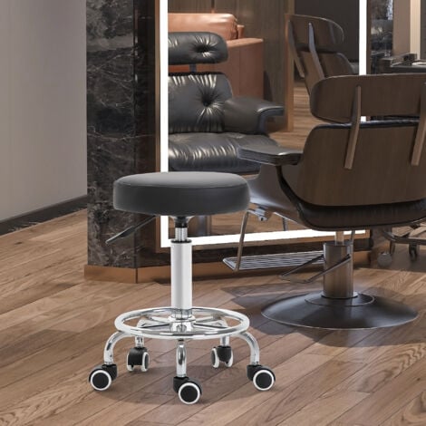 Vinsetto Round PU leather Salon Beautician Stool Adjustable Height Black