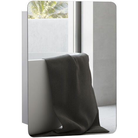 kleankin 66x46cm Curved Bathroom Storage Cabinet Sliding Mirror Door 3 Shelves