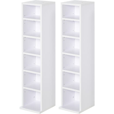 HOMCOM Set Of 2 CD Media Storage Bookshelf Cabinet Tower Rack Unit White
