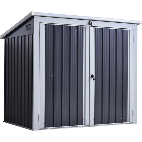 Outsunny 2-Bin Corrugated Steel Rubbish Storage Shed w/ Locking Doors Lid Unit