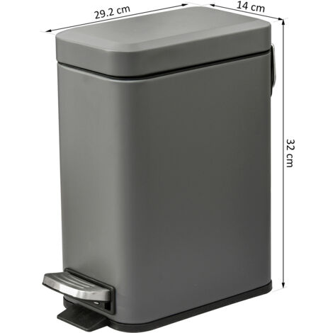 HOMCOM 5L Rectangle Compact Bin Steel Body Inner Bucket Quiet-Close Lid w/Pedal Grey