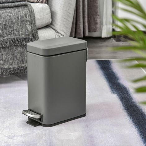 HOMCOM 5L Rectangle Compact Bin Steel Body Inner Bucket Quiet-Close Lid w/Pedal Grey