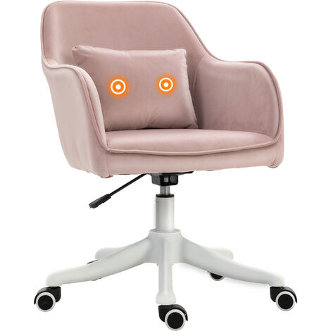 Vinsetto Velvet-Feel Tub Office Chair w/ Massage Pillow Adjustable Height Pink