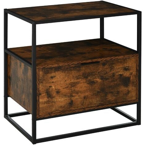 Nightstands Set of 2, Industrial End Table with Fabric Drawer and Storage  Shelf, Retro Bedside Tables Organizer, Side for Living Room Bedroom, Rustic