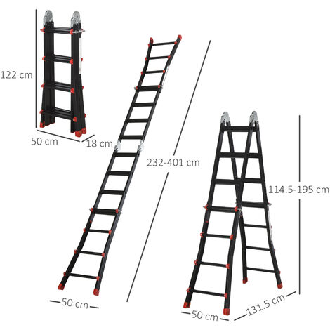 HOMCOM 4M Aluminium Duo Ladder Telescopic Herringbone Multi-Purpose DIY Non-Slip