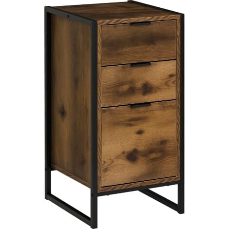 HOMCOM Industrial 3-Drawer Bedroom Chest of Drawers with Metal Frame, Brown