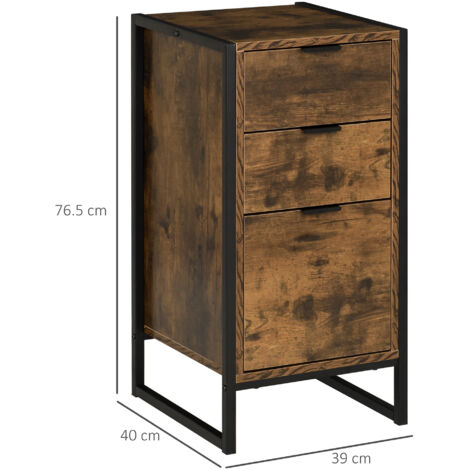 HOMCOM Industrial 3-Drawer Bedroom Chest of Drawers with Metal Frame, Brown
