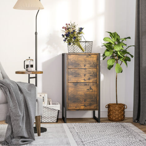 HOMCOM Industrial 3-Drawer Bedroom Chest of Drawers with Metal Frame, Brown