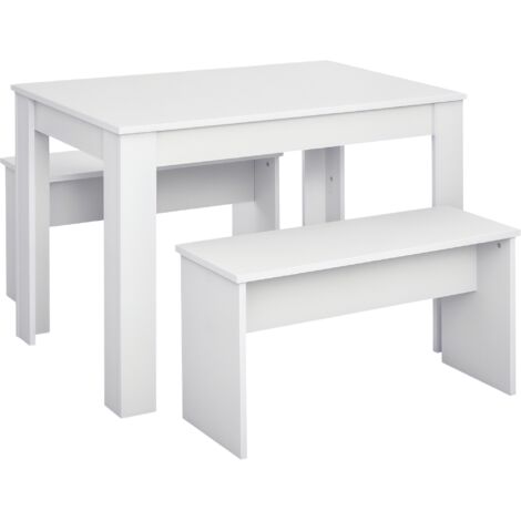 HOMCOM 3 Pcs Modern Dining Table Set w/ Table 2 Bench Seats Compact Kitchen Home (1/5)