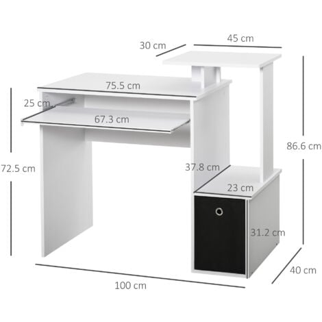 HOMCOM Computer Desk with Sliding Keyboard Tray Storage Drawer Shelf White