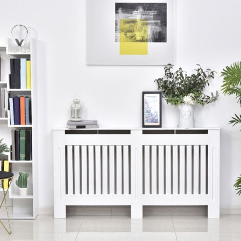 HOMCOM Radiator Cover Painted Slatted MDF Cabinet Lined Grill S/M/L M
