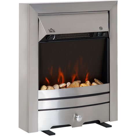 HOMCOM Electric Fireplace Stainless Steel 2KW Heater LED Fire Flame